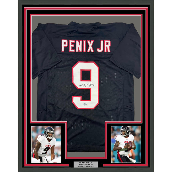 Framed Autographed/Signed Michael Penix Jr. 35x39 Atlanta Black Jersey COA
