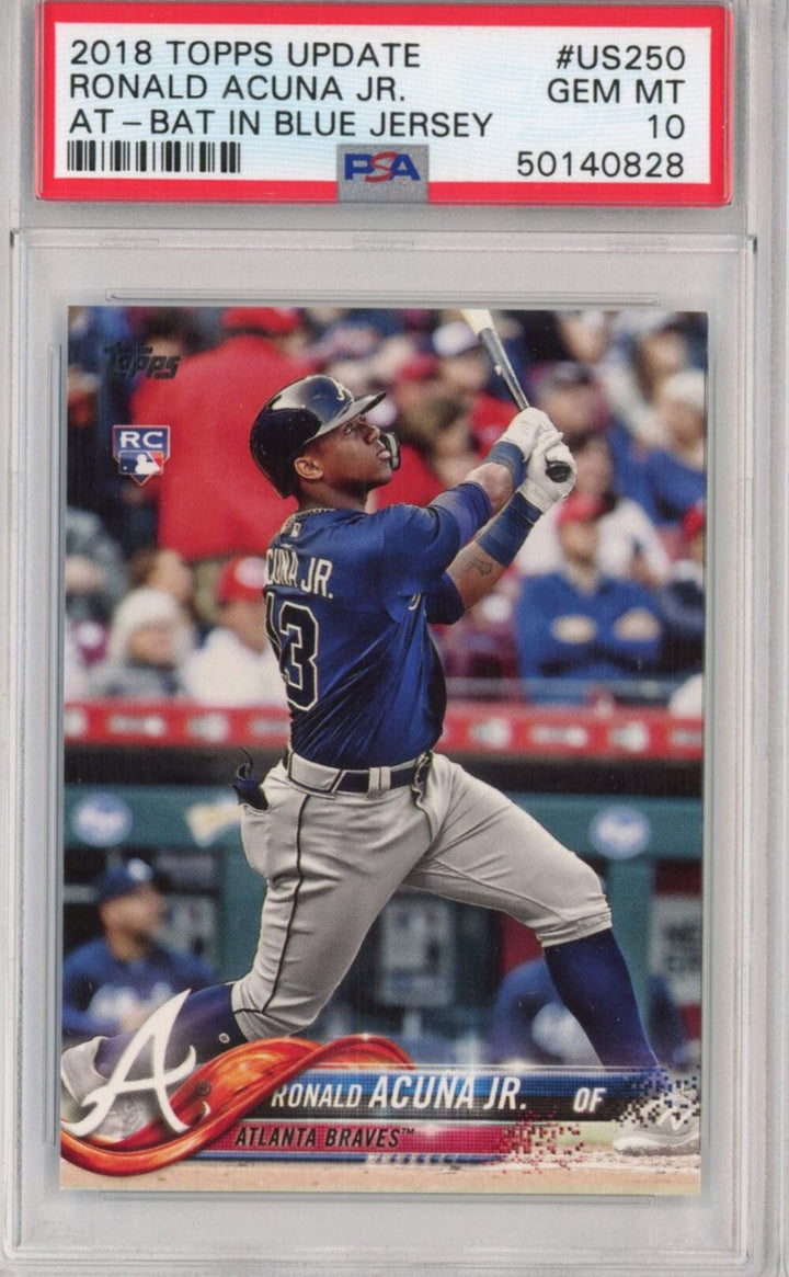 Graded 2018 Topps Update Ronald Acuna Jr. #US250 At-Bat Blue Rookie Card PSA 10