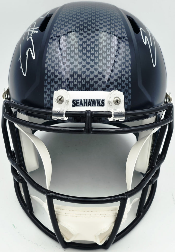 Nick Emmanwori Auto Seahawks Blue Full Size Replica Helmet - Sig Twice & Smudged