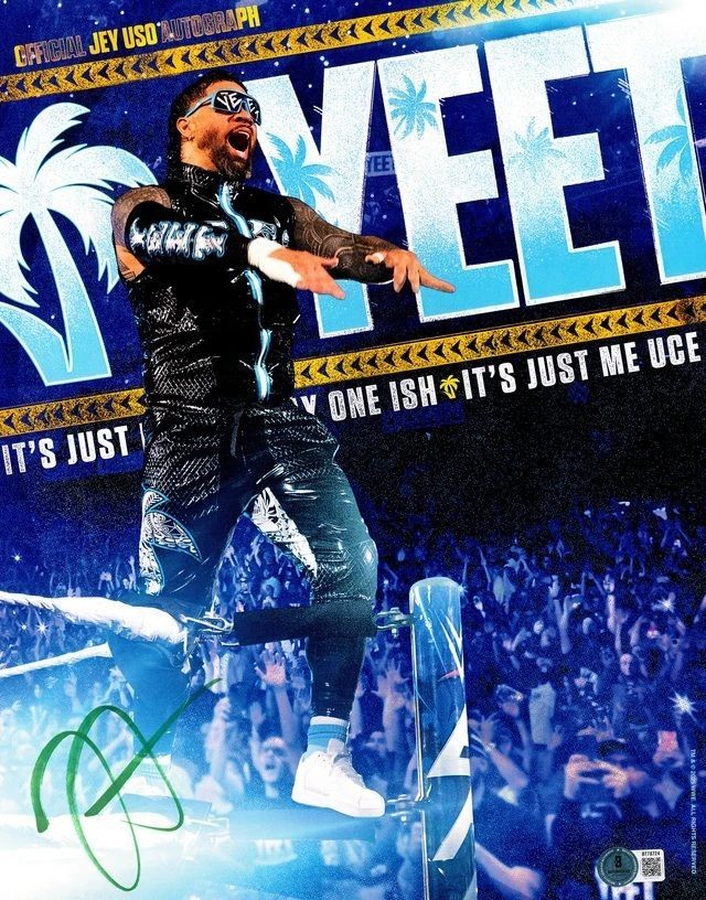 Jey Uso Signed In Green 11x14 WWE Yeet Collage Photo BAS