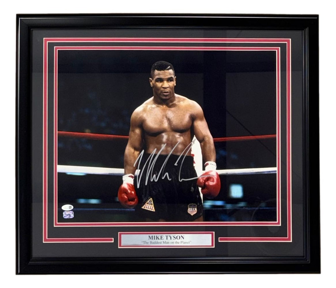 Mike Tyson Signed Framed 16x20 Stare Boxing Photo JSA QR Hologram
