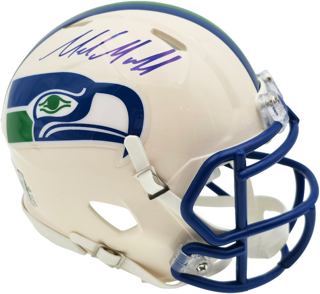 Mike Macdonald Signed Seahawks Cream Retro Speed Mini Helmet BAS Witness