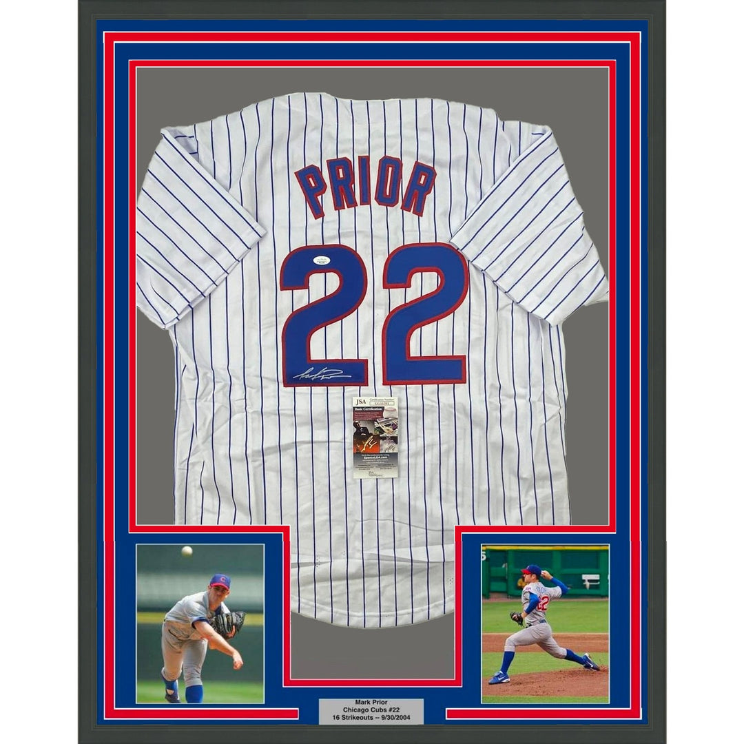 Framed Autographed/Signed Mark Prior 35x39 Chicago Pinstripe Jersey JSA COA