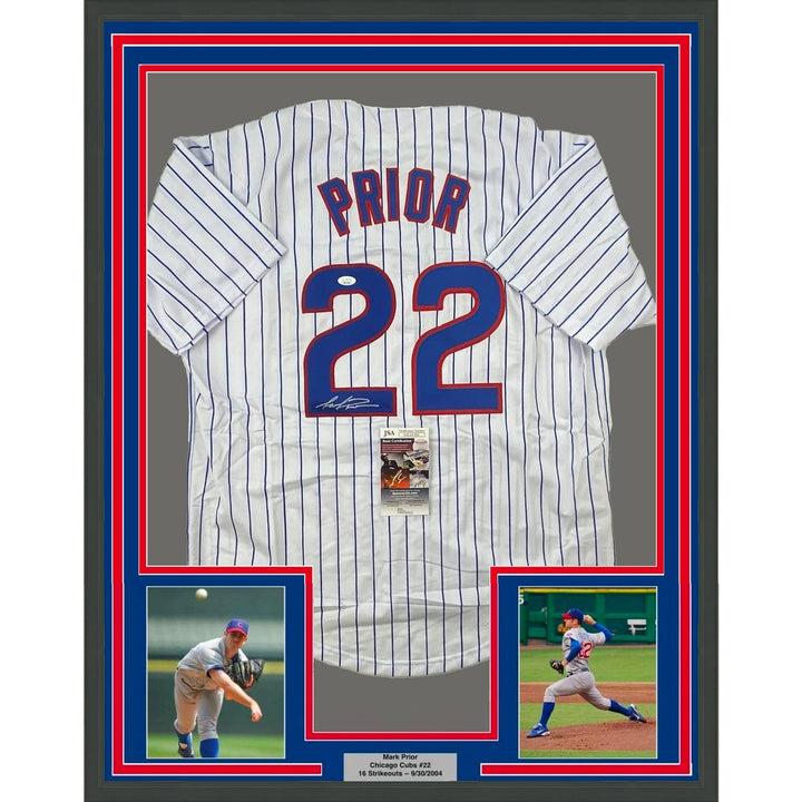 Framed Autographed/Signed Mark Prior 35x39 Chicago Pinstripe Jersey JSA COA