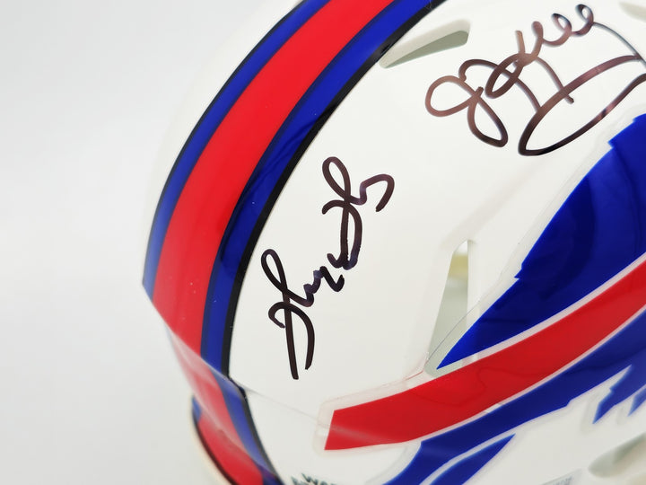 Jim Kelly, Thurman Thomas Andre Reed Auto Bills Greats White Mini Helmet Beckett