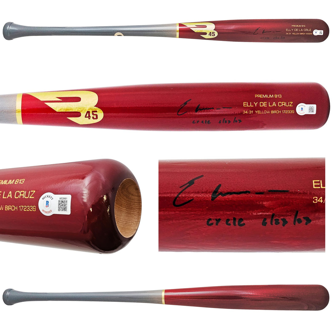Elly De La Cruz Signed Red B45 Player Model Bat Reds "Cycle 6/23/23" Beckett Wit