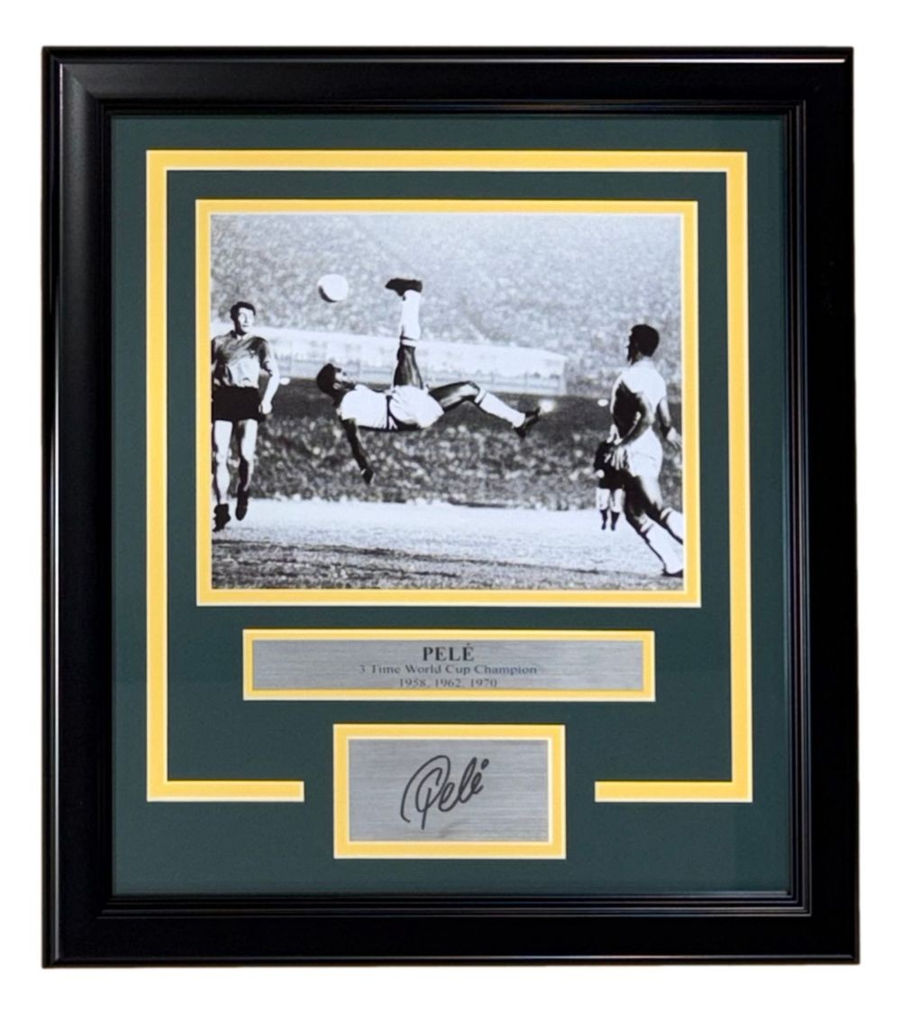 Pele Framed 8x10 Brazil Bicycle Kick Photo w/ Laser Engraved Signature