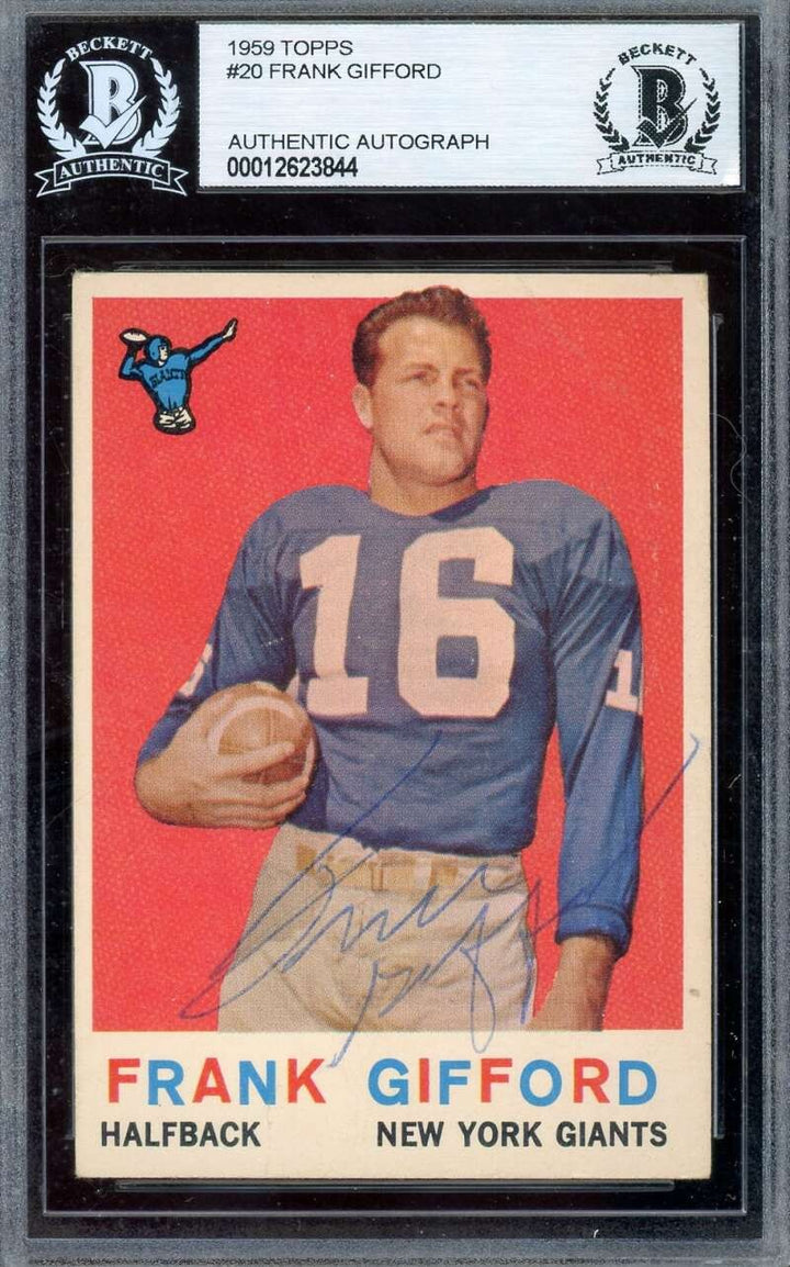 Frank Gifford Beckett BAS Vintage Signed 1959 Topps Autograph