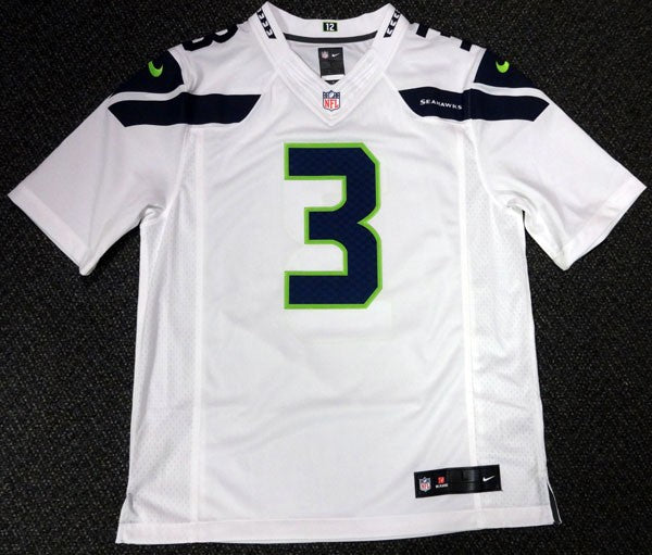 Seattle Seahawks Russell Wilson Signed White Nike Twill Jersey Size L RW Holo