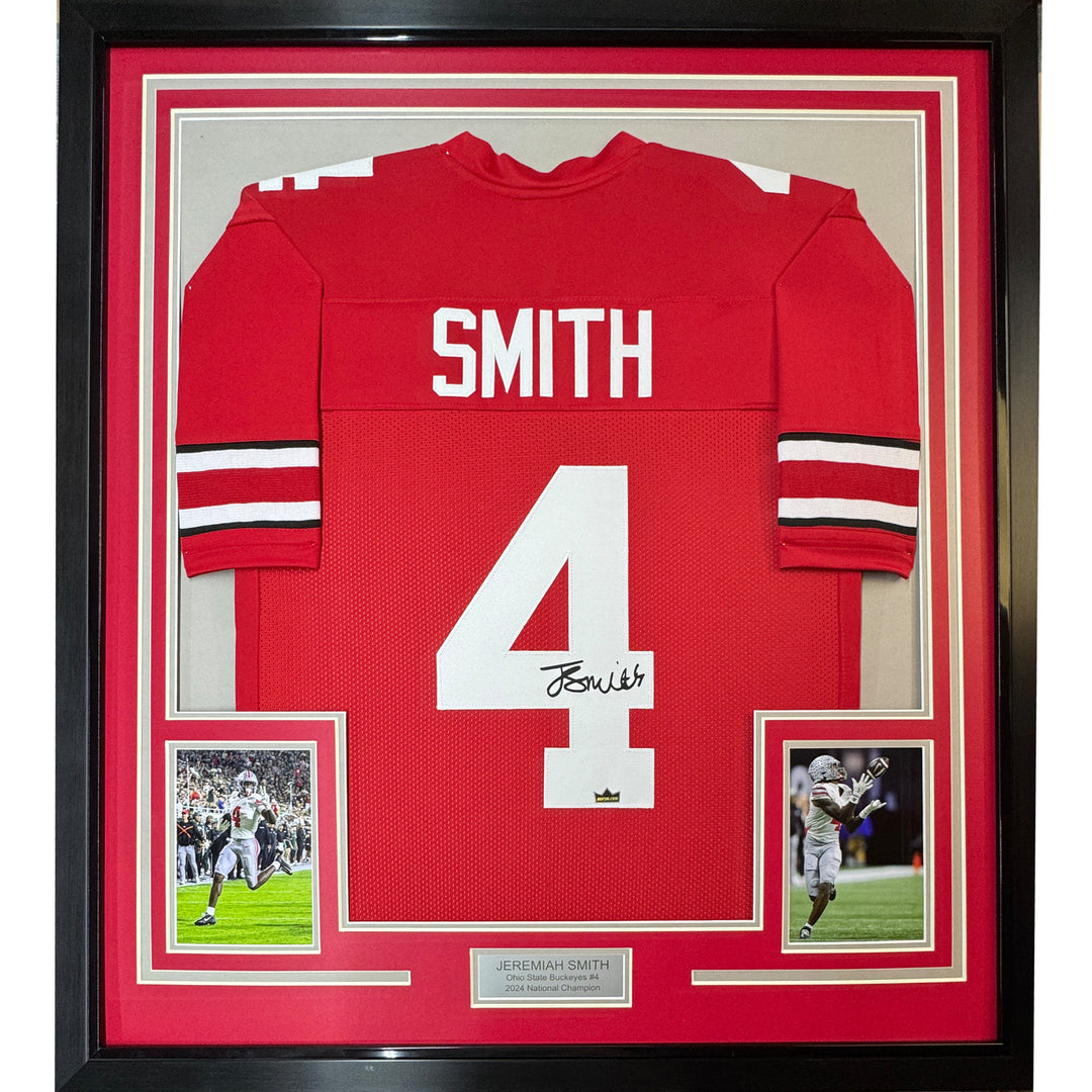 Framed Facsimile Autographed Jeremiah Smith 35x39 Red Reprint Laser Auto Jersey