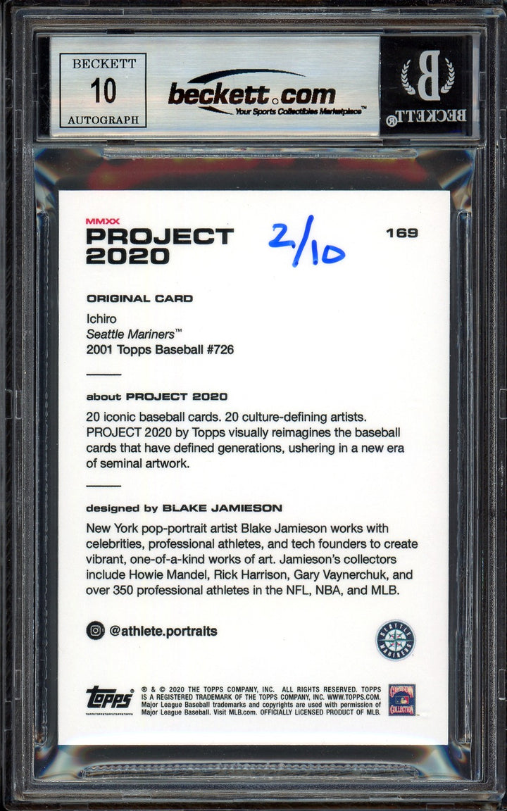 Ichiro Suzuki Auto Topps Project 2020 Blake Jamieson Card 169 Sig 10 /10 Beckett