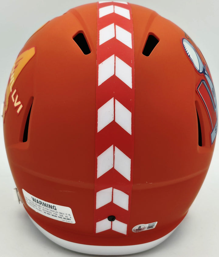 Aaron Donald Auto Rams Orange SB LVI Logo Full Size Speed Replica Helmet Beckett