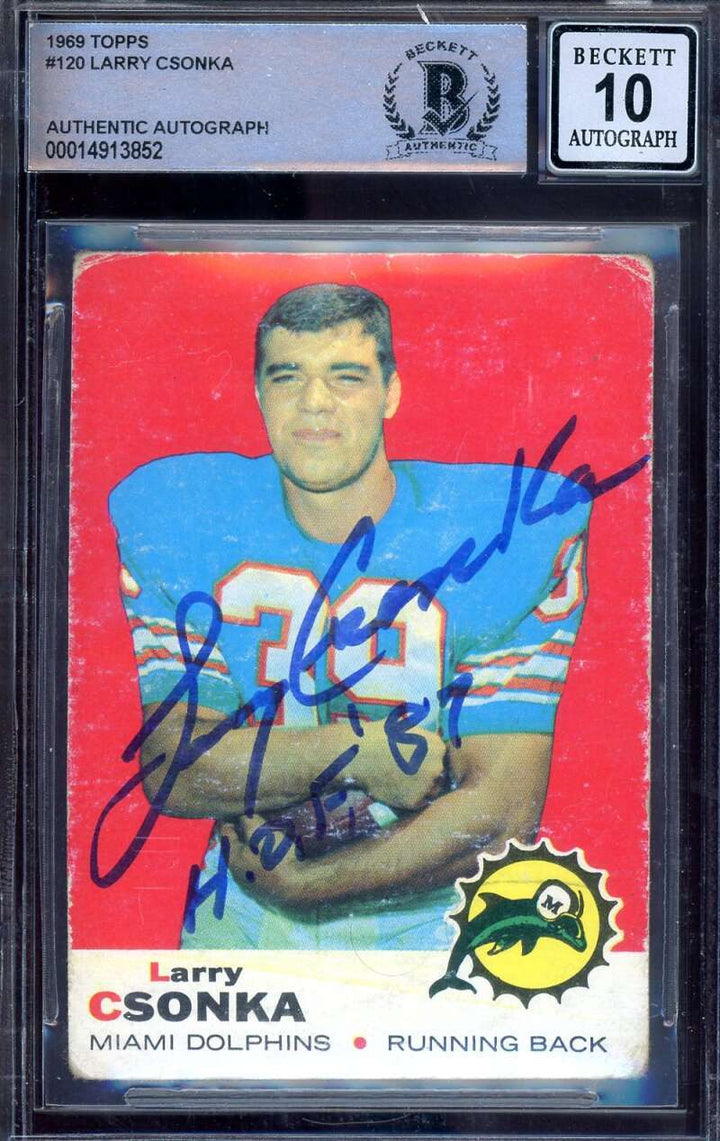 Larry Csonka Gem Mint 10 Beckett BAS Signed 1969 Topps Rookie Autograph