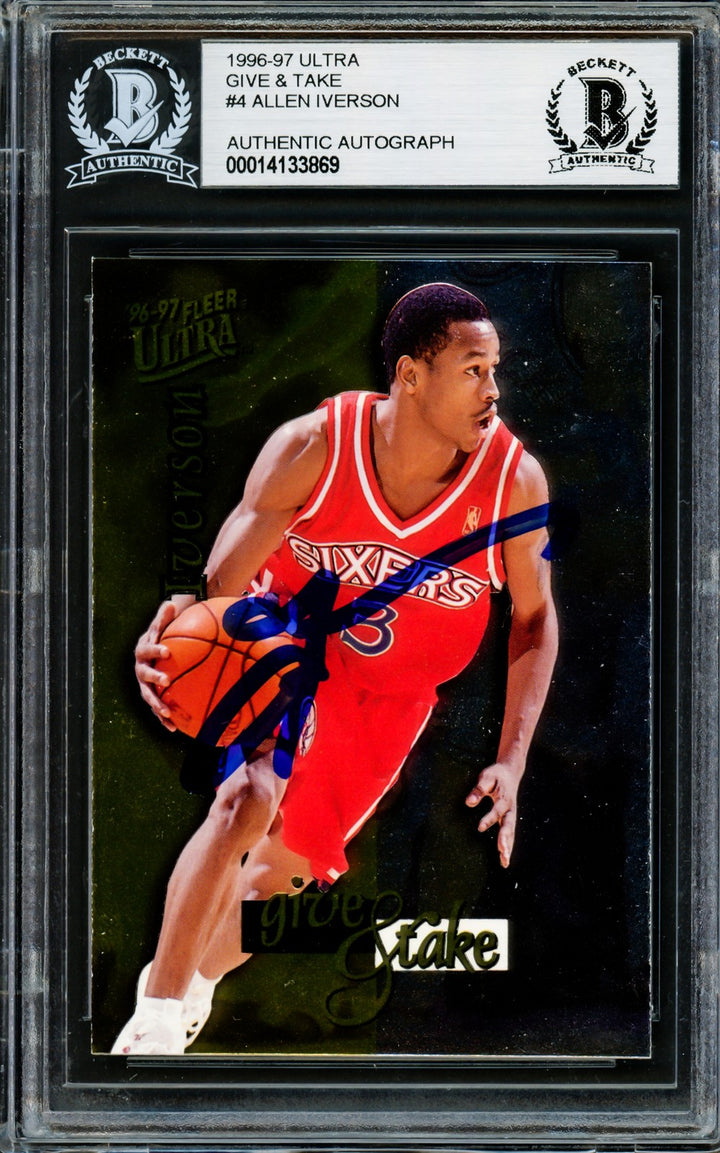 Allen Iverson Auto 1996-97 Fleer Ultra Give & Take RC 4 76ers Beckett #14133869