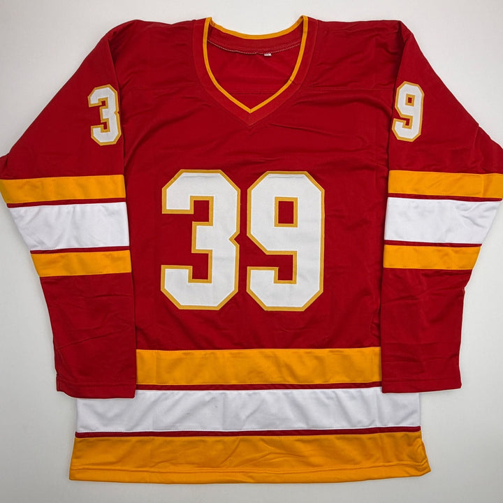 Autographed/Signed Doug Gilmour Calgary Red Hockey Jersey Beckett BAS COA