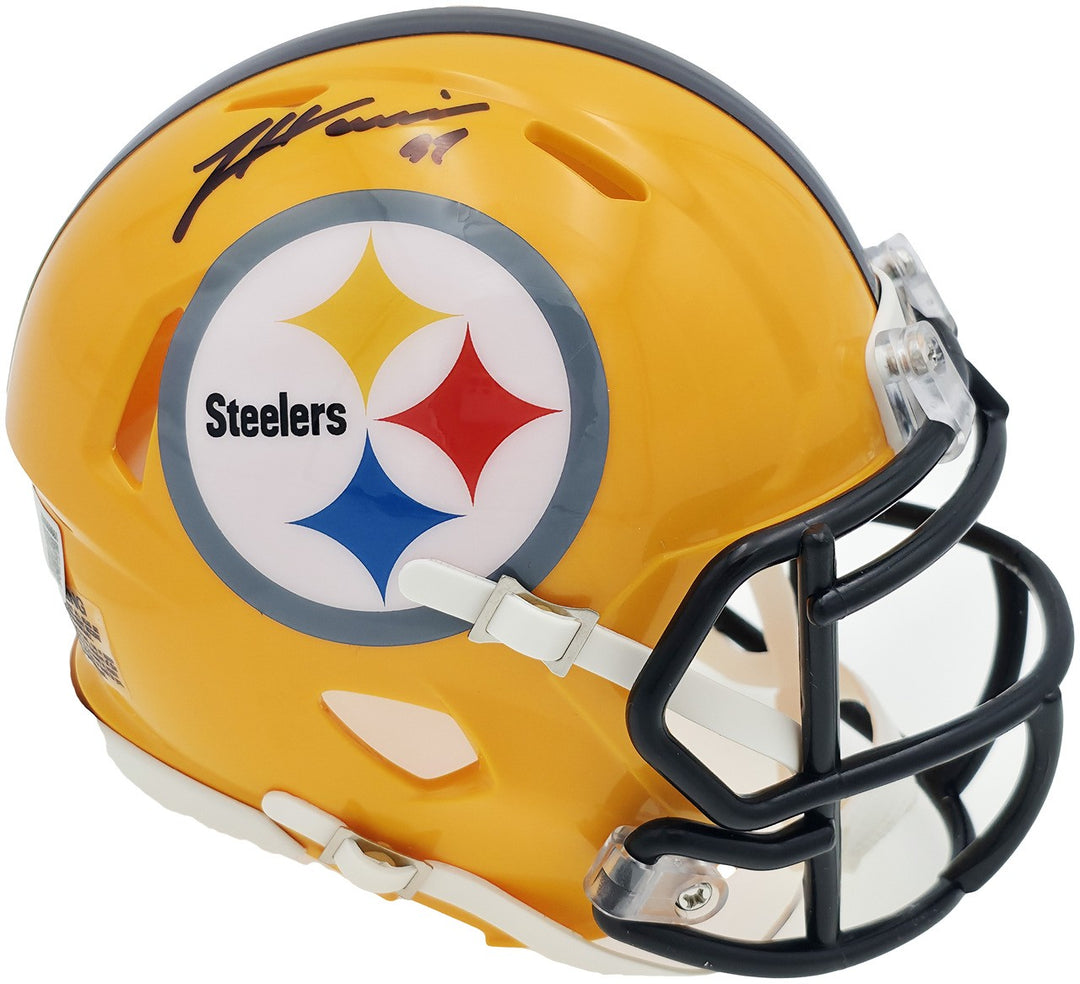 James Harrison Signed Steelers Throwback Gold Speed Mini Helmet Beckett Wit