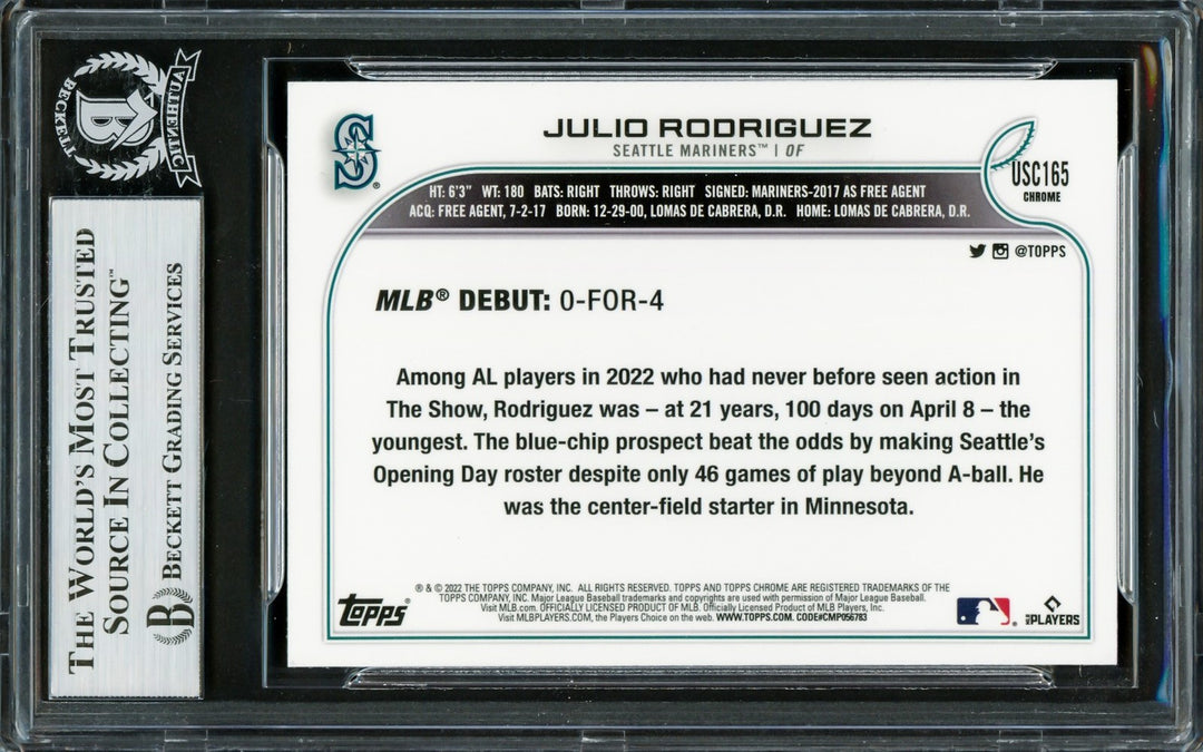 Julio Rodriguez Auto 2022 Topps Chrome Update Purple Refractors RC USC165 BAS