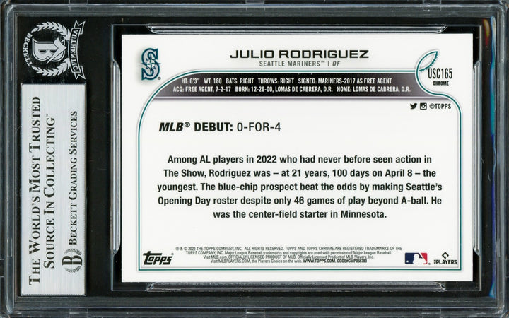 Julio Rodriguez Auto 2022 Topps Chrome Update Purple Refractors RC USC165 BAS