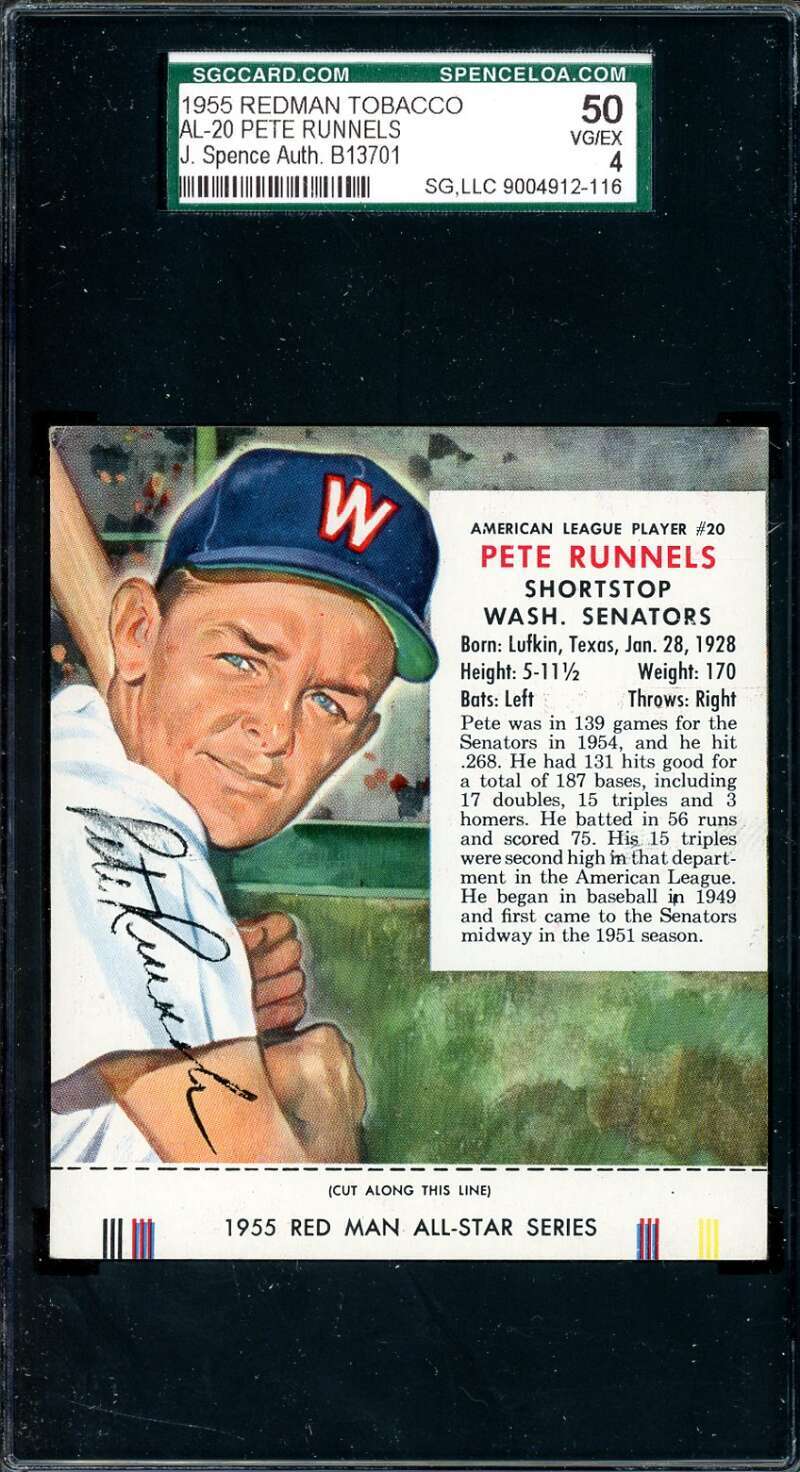 Pete Runnels JSA SGC Coa Signed 1955 Red Man Tobacco With Tab Autograph