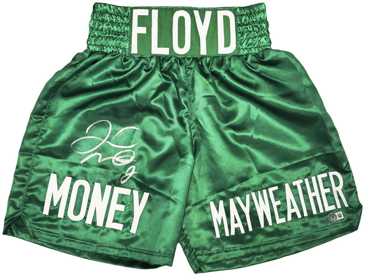 Floyd Mayweather Jr. Autographed Signed Green Boxing Trunks Beckett Witness
