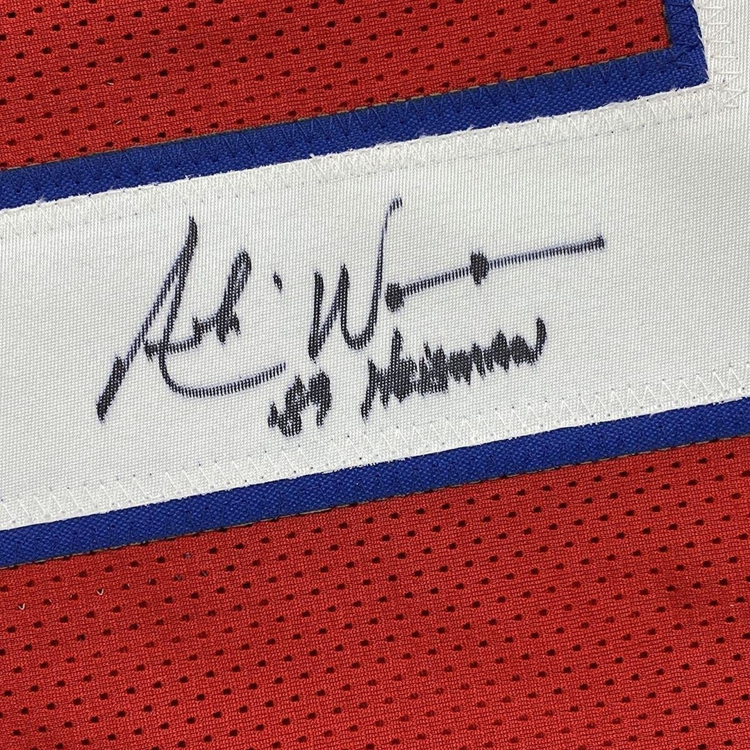 FRAMED Autographed/Signed ANDRE WARE 33x42 Heisman Houston Red Jersey JSA COA