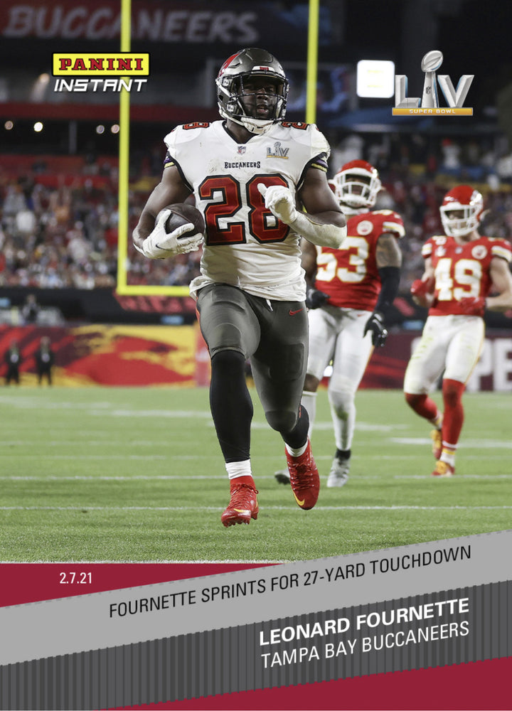 LEONARD FOURNETTE “SPRINTS FOR 27 YARD TD SUPER BOWL LV” PANINI INSTANT CARD 264