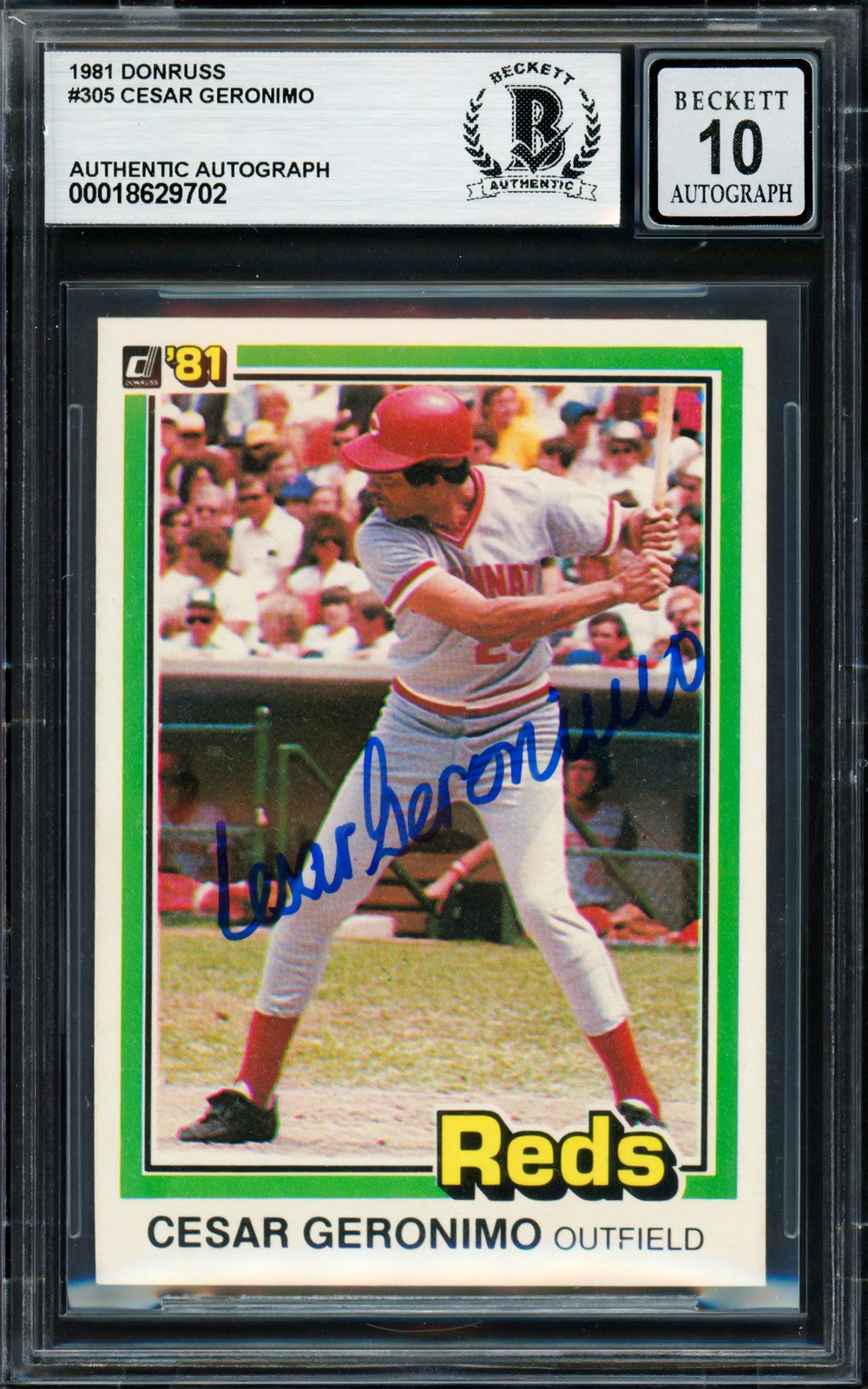 Cesar Geronimo Signed 1981 Donruss Card 305 Reds Auto GM 10 Beckett #18629702