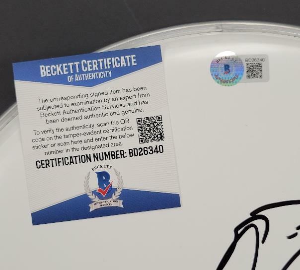 Eric Bauza signed 12" Drumhead Voice of Daffy Duck Sketch + Auto Beckett BAS COA