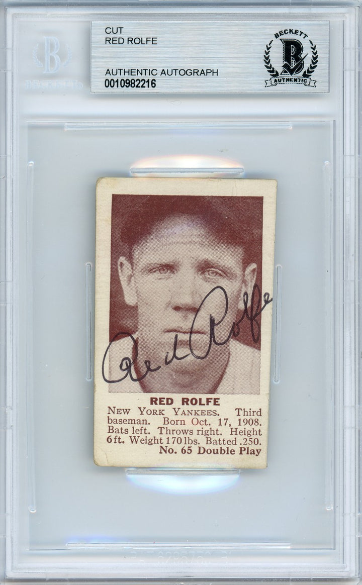 Red Rolfe Signed 1941 Double Play Card 65 New York Yankees Beckett