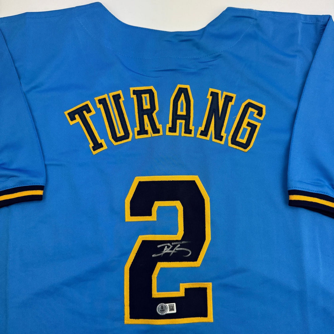 Autographed/Signed Brice Turang Milwaukee Blue Baseball Jersey BAS COA