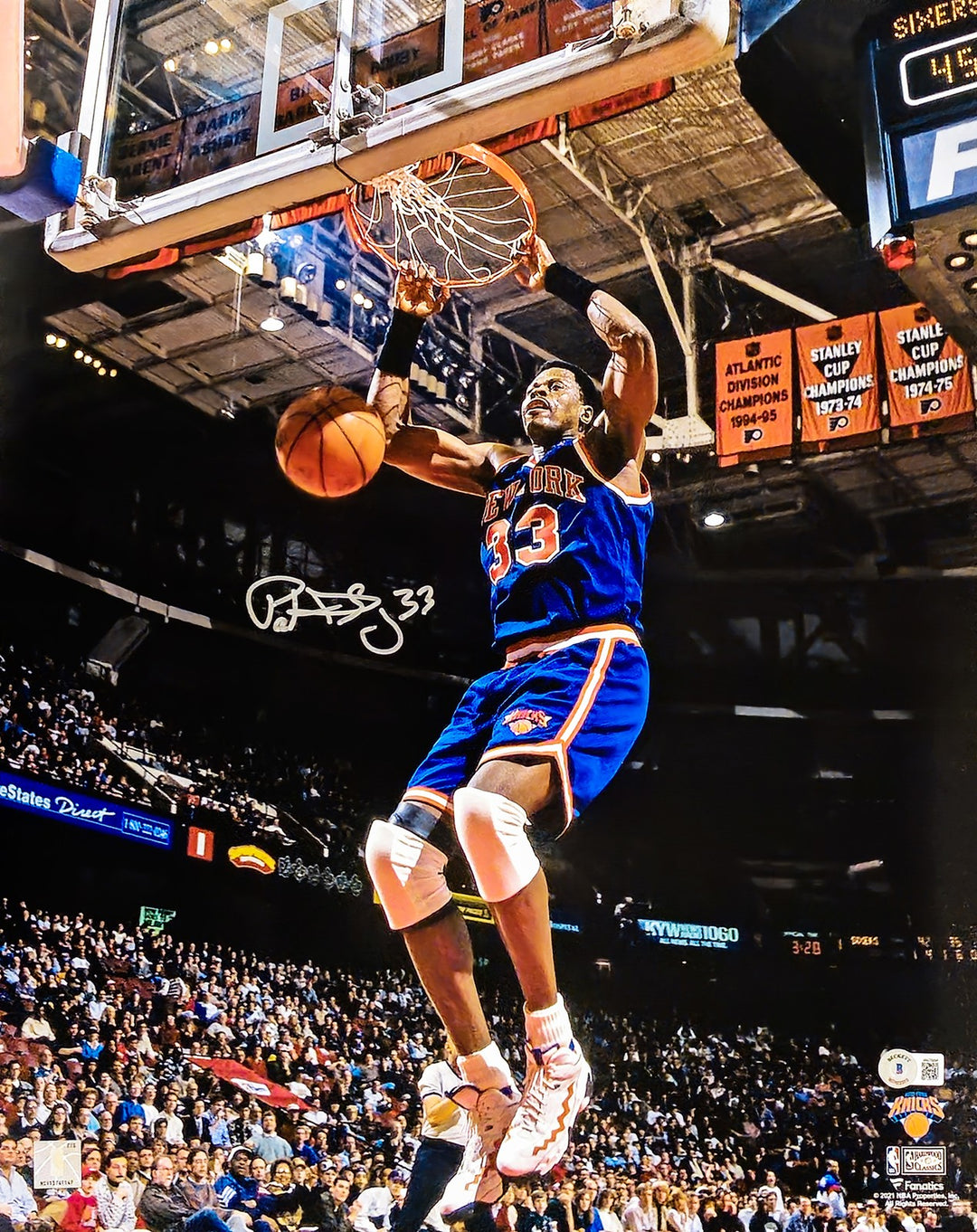 Patrick Ewing Signed 16x20 Photo New York Knicks Dunk Beckett BAS Witness