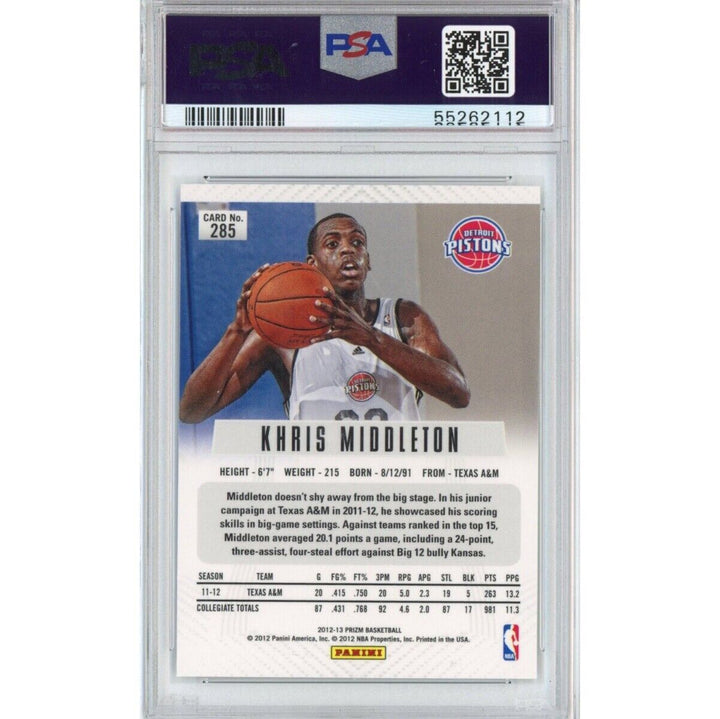 Graded 2012-13 Panini Prizm KHRIS MIDDLETON #285 Rookie Basketball Card PSA 10