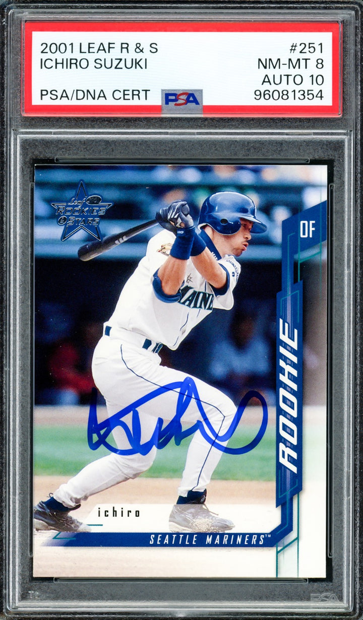 Ichiro Suzuki Auto Signed 2001 Leaf Rookies & Stars RC 251 PSA 8 Sig 10 PSA/DNA