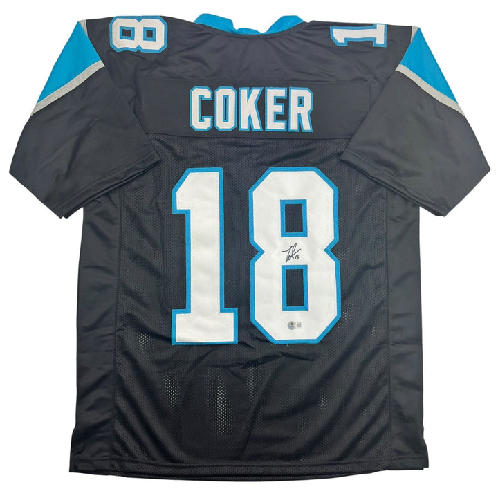 Autographed/Signed Jalen Coker Carolina Black Football Jersey Beckett COA