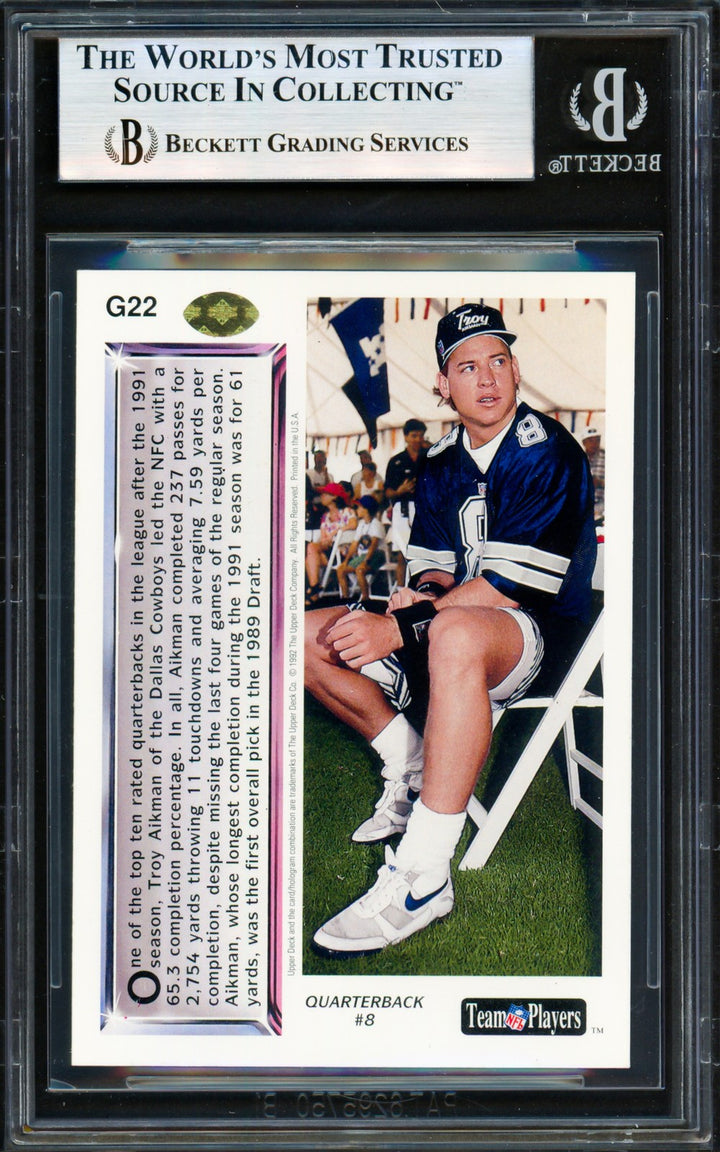 Troy Aikman Signed 1992 Upper Deck Gold Card #G22 Cowboys Beckett #19828254