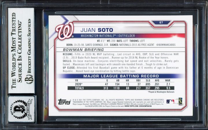 Juan Soto Signed 2021 Bowman Card 67 New York Mets Auto GM 10 Beckett