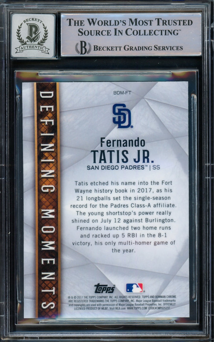Fernando Tatis Jr Auto 2017 Bowman Chrome Draft Defining Moments RC BDMFT Sig 10