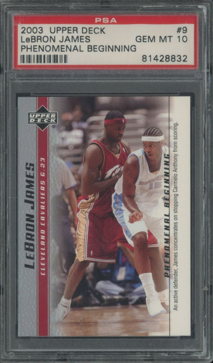 Graded 2003-04 UD LeBron James #9 Phenomenal Beginning Rookie RC Card PSA 10