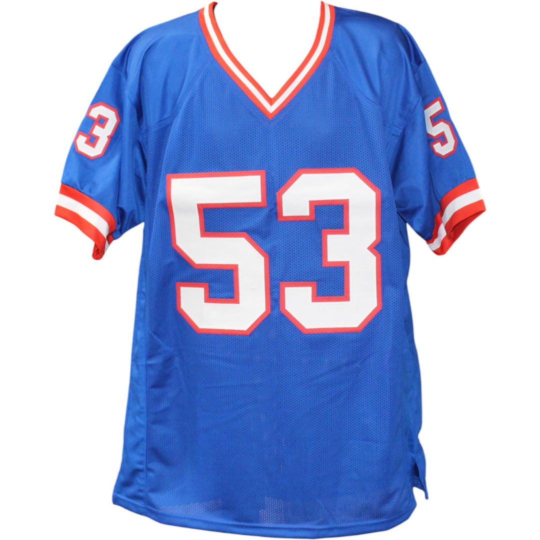 Harry Carson Autographed Pro Style Size XL Blue Jersey HOF Beckett Witness 50948