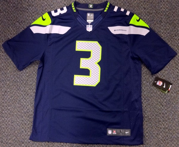 Seattle Seahawks Russell Wilson Signed Blue Nike Twill Jersey Size L RW Holo