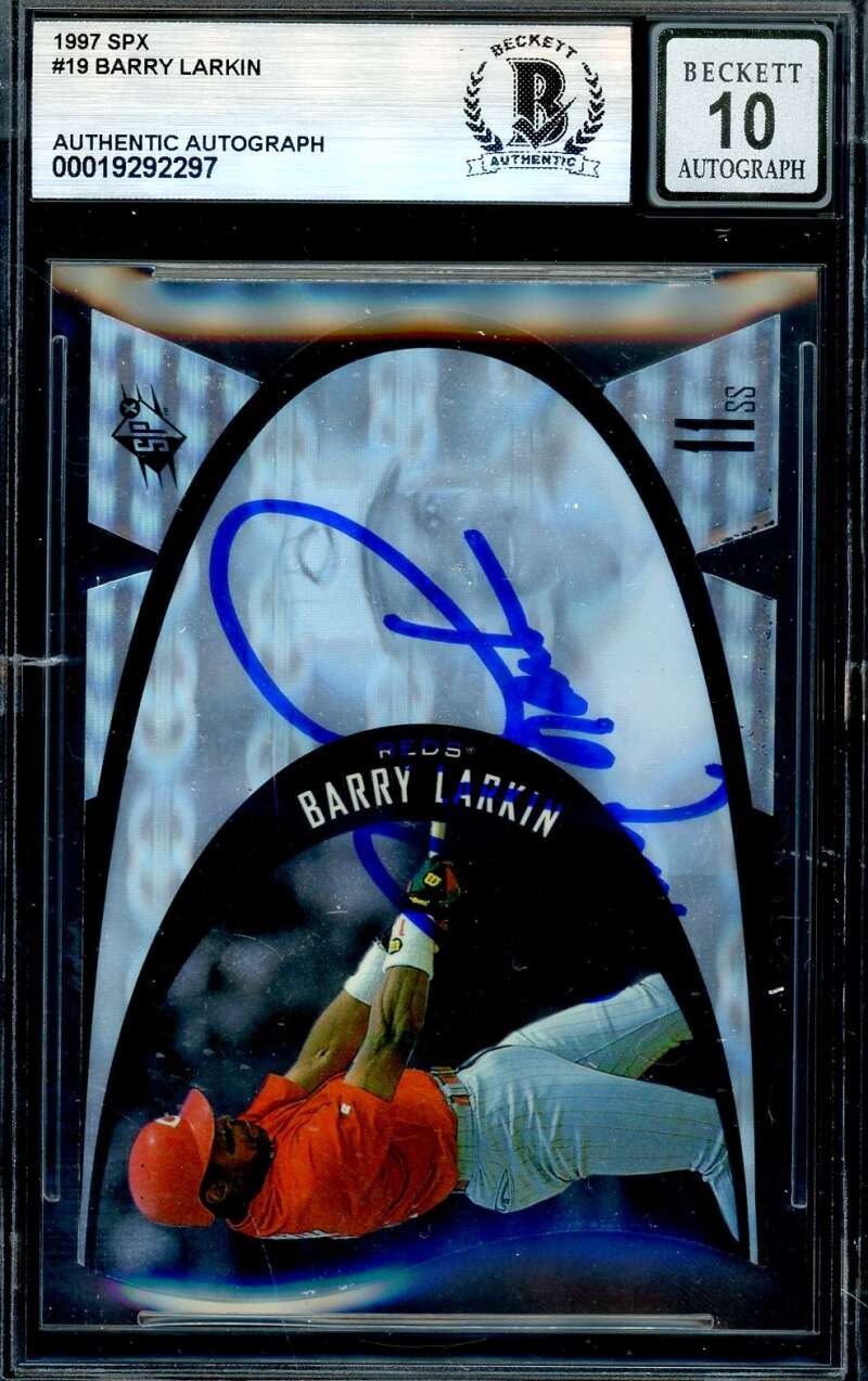 Barry Larkin Gem Mint 10 Beckett BAS Signed 1997 Upper Deck SPX Autograph