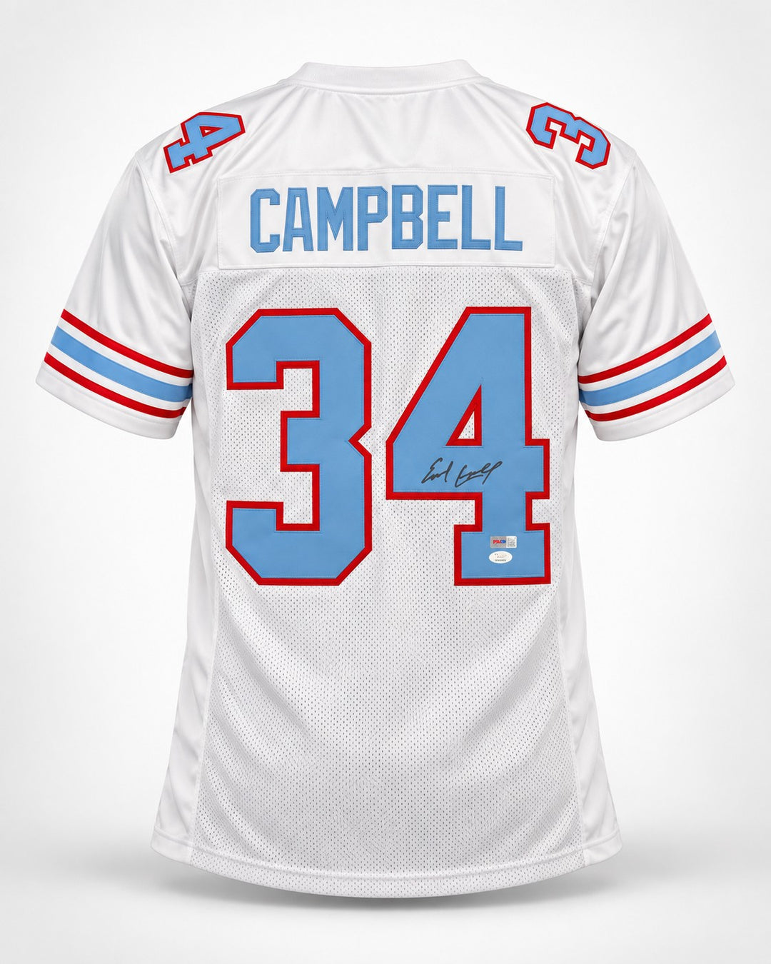 Earl Campbell Signed Oilers White Custom Jersey JSA Witness