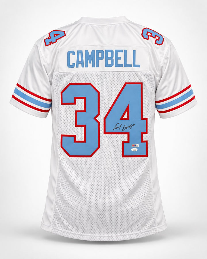 Earl Campbell Signed Oilers White Custom Jersey JSA Witness