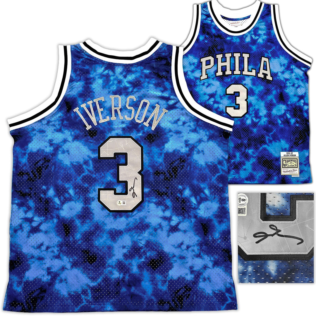 76ers Allen Iverson Auto Blue Mitchell Ness 96-97 Swingman Galaxy Jersey XL BAS