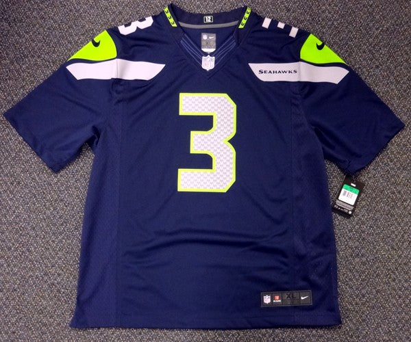 Seattle Seahawks Russell Wilson Signed Blue Nike Twill Jersey Size XL RW Holo