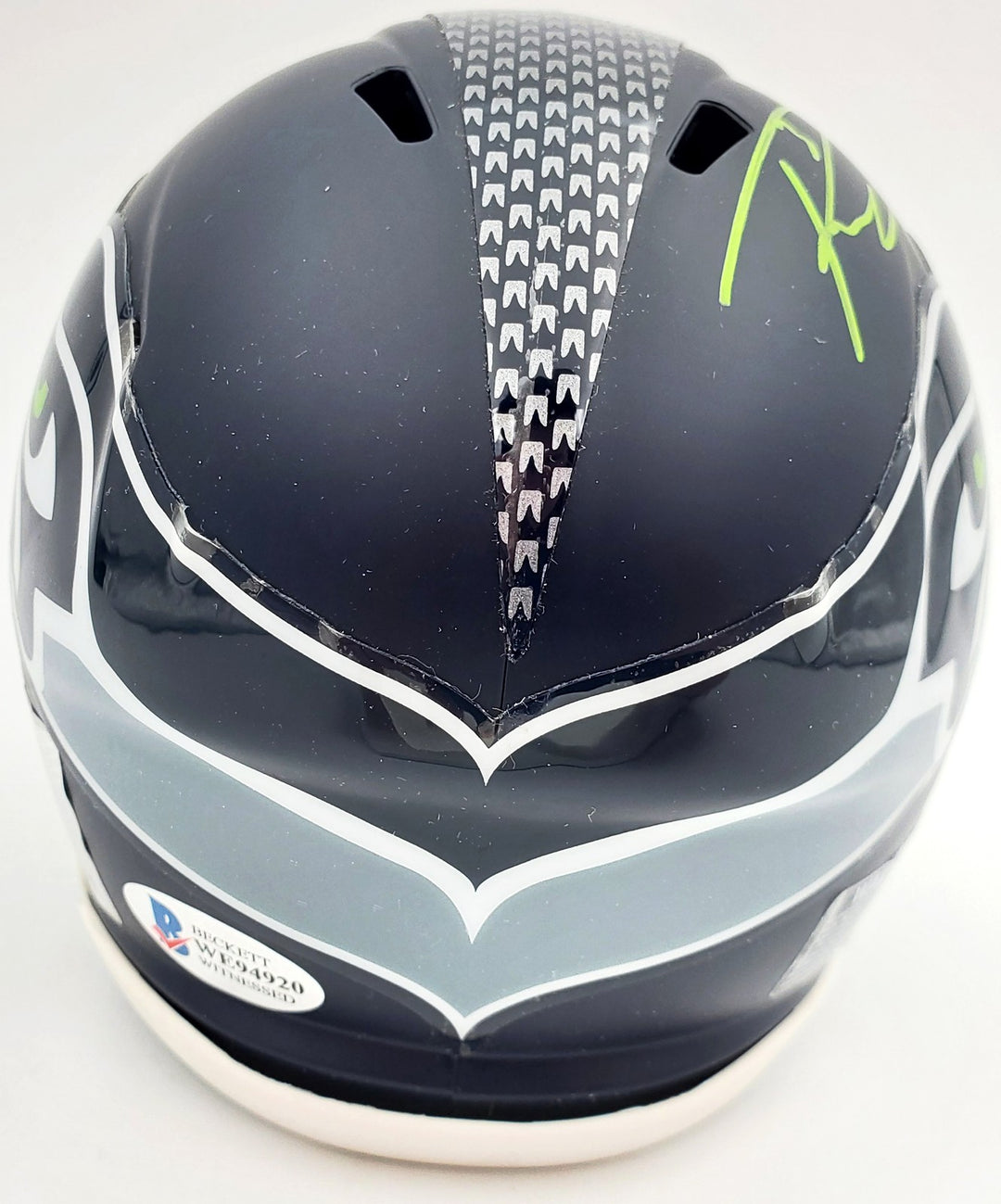 Russell Wilson Signed Seattle Seahawks Speed Mini Helmet In Green RW Holo