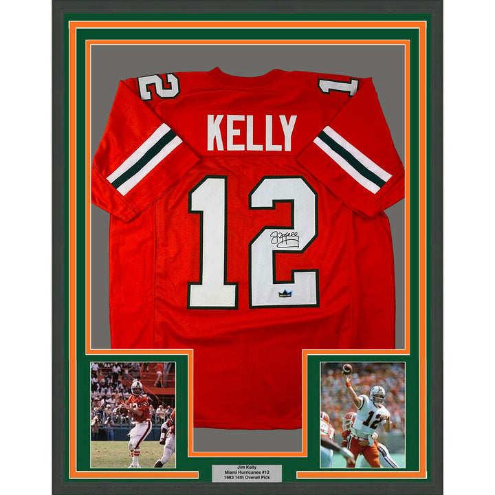 Framed Facsimile Autographed Jim Kelly 33x42 Orange Reprint Laser Auto Jersey