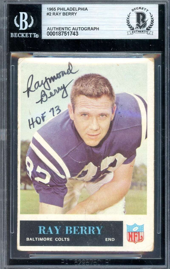 Raymond Berry Beckett BAS Signed 1965 Philadelphia Autograph Colts