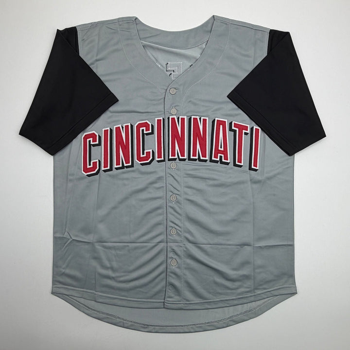 Autographed/Signed Pokey Reese Cincinnati Grey Jersey Beckett BAS COA