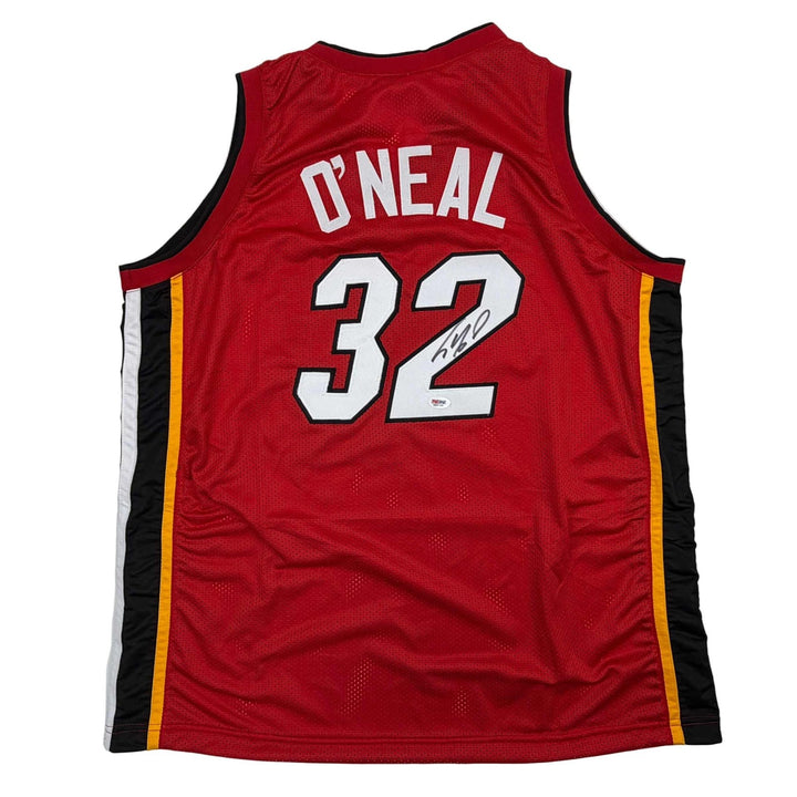 Autographed/Signed SHAQUILLE SHAQ O'NEAL Miami Red Jersey JSA COA
